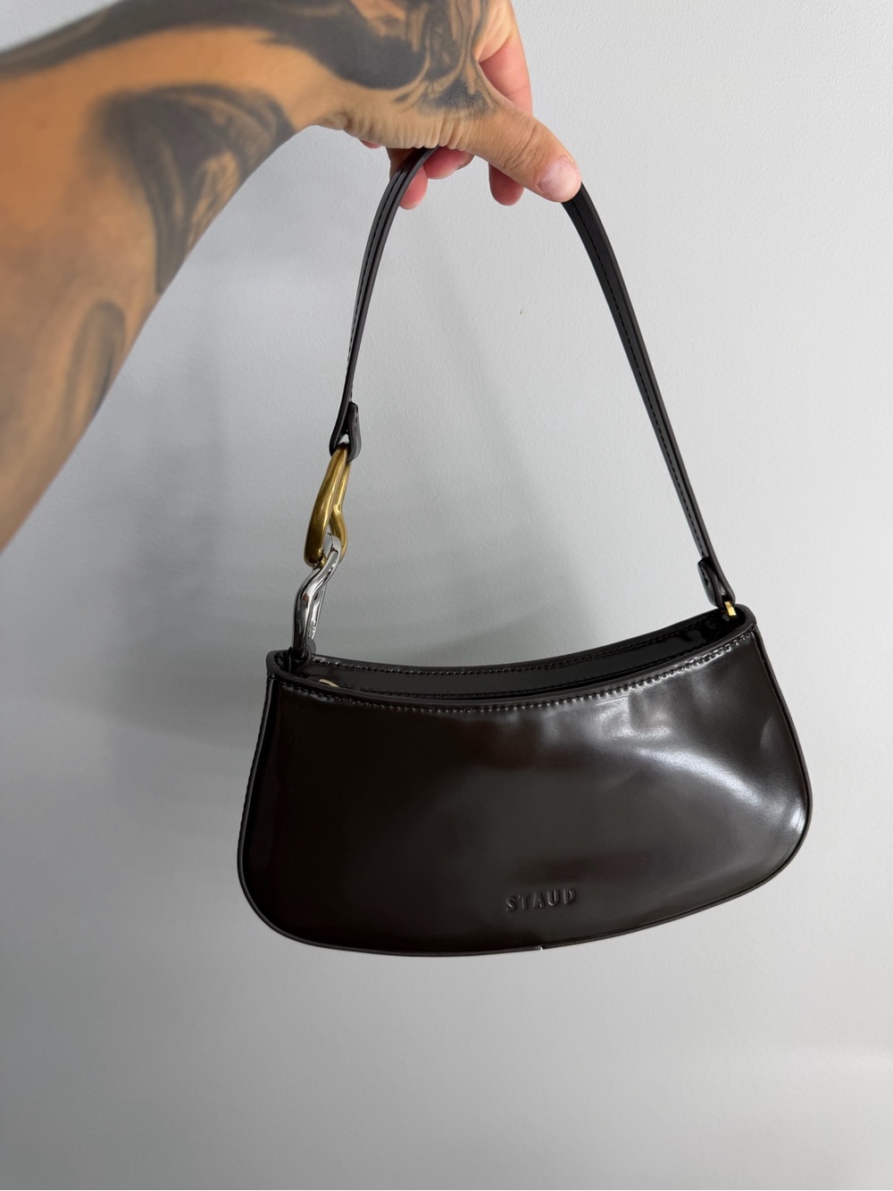 STAUD Brown Leather Shoulder Bag